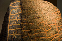 Rune stone at viking Museum Haithabu, near Schleswig, Schleswig-Holstein, Germany, Europe
