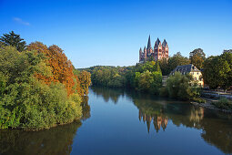 View over Lahn river to cathedral, Limburg, Hesse, Germany