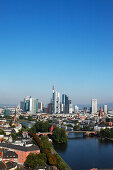 Cityscape with skyline and river main, Frankfurt am Main, Hesse, Germany