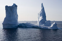 View at icebergs of Ilulissat Kangerlua, Isfjord in the sunlight, Disko bay, Kitaa, Greenland