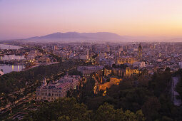 Cityscape with Alcazaba and cathedral, Malaga, Andalusia, Spain