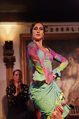 Woman dancing flamenco in the flamenco restaurant Corral de la Maoreira, Madrid, Spain