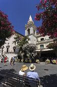 Piazza IX Aprile with San Agostino church, Taormina, Sicily, Italy