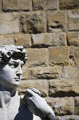 Kopf von David (von Michelangelo) auf der Piazza della Signoria, Florenz, Toskana, Italien