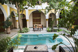 Patio with a pool of a Riad in Marrakech, Morocco