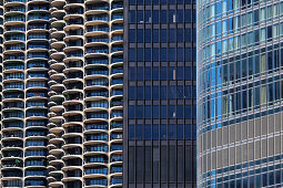 Facades of Marina City (left) and Trump Tower (right), Chicago, Illinois, USA