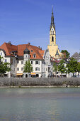 Blick über die Isar zur Altstadt, Bad Tölz, Oberbayern, Bayern, Deutschland