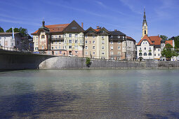 Old town and river Isar, Bad Toelz, Upper Bavaria, Bavaria, Germany