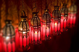 Marokkanische Lampen, Restaurant Café Arabe, Marrakesch, Marokko, Afrika