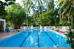 Gardens and pool of the Surya Lanka Ayurveda Beach Resort, Talalla, Matara, South coast, Sri Lanka, Asia