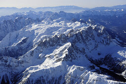 Palagruppe im Winter, Luftaufnahme, Palagruppe, Dolomiten, Venetien, Italien, Europa