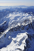 Pala range in winter, aerial photo, Pala range, Dolomites, Venetia, Italy, Europe