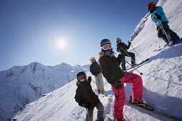 Children skiing, Silvretta, Galtuer, Paznaun valley, Tyrol, Austria