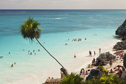 Tourist at Beach of Maya Ruines of Tulum, Riviera Maya, Yucatan Peninsula, Caribbean Sea, Mexico