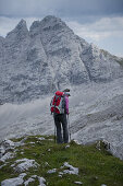 Woman mountain hiking, Leutascher Platt, Tyrol, Austria