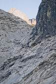 Mountain lodge Meilerhutte, Wetterstein range, Bavaria, Germany