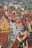 High angle view of Noerdlingen, view from the tower, Noerdlingen, Donau Ries, Bavaria, Germany