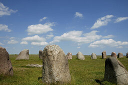 Stone circle Ales Sternar near Kaseberga, Ystad, Skane, South Sweden, Sweden