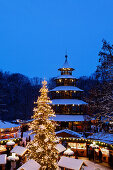 Christmas market at the Chinese Tower, Chinesischer Turm, Englischer Garten, Munich, Bavaria, Germany