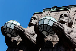 Art Nouveau details of Helsinki central railway station facade, Helsinki, Finland