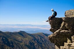 Woman practice mountaineering in the mountains of the Sierra de Gredos National Park  Valley of the Garganta Lóbrega  Navacepeda de Tormes  Ávila  Castilla y León  Spain