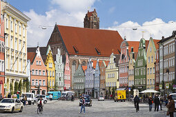 Gothic town houses, old town, Landshut, Lower Bavaria, Germany