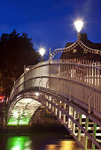 The Ha'Penny Bridge at night, Dublin, County Dublin, Ireland