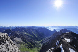View from the summit of Parseierspitze towards Lechtal mountain range, Parseierspitze, Lechtal range, Tyrol, Austria