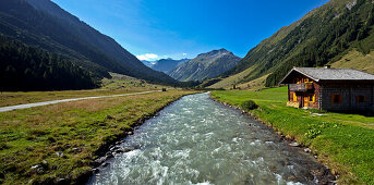 Panorama view in Krimmler Achental with Krimmler Tauernhaus, Salzburger Land, Austria