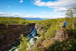 Hiker at Abisko river canyon, Abisko National Park, Lapland, northern Sweden, Sweden