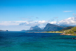 Bucht am Nappstraumen, Vestvågøya, Lofoten, Nordnorwegen, Norwegen