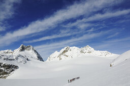 Skibergsteiger auf dem Weg zum Piz Buin, Engadin, Graubünden, Schweiz, Europa