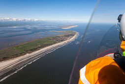 Gyrocopter above Wangerooge island, East Frisian Island, Lower Saxony, Germany