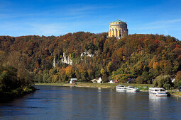 View over Danube river to Hall of Liberation, Kelheim, Bavaria, Germany