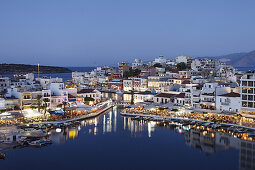 View over port, Voulismeni Lake, Agios Nikolaos, Lasithi, Crete, Greece