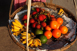 Fresh fruits in a basket, Hoi An, Annam, Vietnam