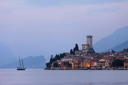 Evening mood, Scaliger Castle, Malcesine, Lake Garda, Veneto, Italy