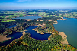 Luftbildaufnahme der Eggstätter Seenplatte, Eggestätter Seen, Naturschutz Gebiet, Chiemgau, Oberbayern, Bayern, Deutschland