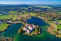Aerial view of the Seeon Abbey, Seeon, Seon-Seebruck, Chiemsee, Chiemgau, Upper Bavaria, Bavaria, Germany