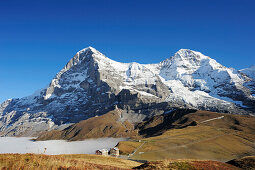 Eiger and Moench above Kleine Scheidegg, sea of fog above Grindelwald, Kleine Scheidegg, Grindelwald, UNESCO World Heritage Site Swiss Alps Jungfrau - Aletsch, Bernese Oberland, Bern, Switzerland, Europe