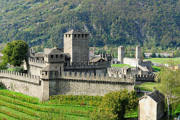 Burg Castell Montebello und Castelgrande, Bellinzona, UNESCO Weltkulturerbe Bellinzona, Tessin, Schweiz, Europa