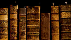 Books at library of St. Nikolaus-Hospitals, Cusanusstift, Bernkastel-Kues, Rhineland-Palatinate, Germany, Europe