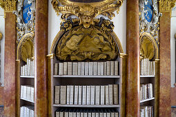 Detail of the old library, Ottobeuren Abbey, Ottobeuren, Bavaria, Germany, Europe