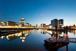 Media Harbour at night, Düsseldorf, Duesseldorf, North Rhine-Westphalia, Germany, Europe