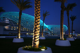 The Yas Hotel, a hotel facility built across the F1 Yas Marina Circuit, Yas Island, Abu Dhabi, United Arab Emirates, UAE