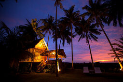 Traditional Malay house in the evening, Bon Ton Resort, Lankawi Island, Malaysia, Asia