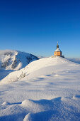 Snow covered chapel, Wallberg, Bavarian Alps, Upper Bavaria, Bavaria, Germany