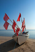 Fishing boat on the beach, Bansin seaside resort, Usedom island, Baltic Sea, Mecklenburg-West Pomerania, Germany