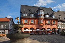 Market fountain and Kaiserworth, market place, Goslar, Harz mountains, Lower Saxony, Germany