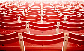 Rows of Red Stadium Seats, Rear View